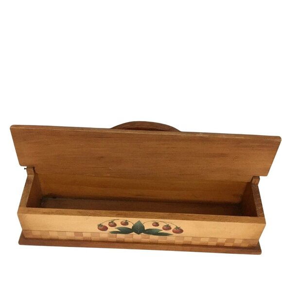 Hand Painted Strawberry Small Keepsake Box Lift Top Solid Wood VTG Country Decor - Picture 3 of 8